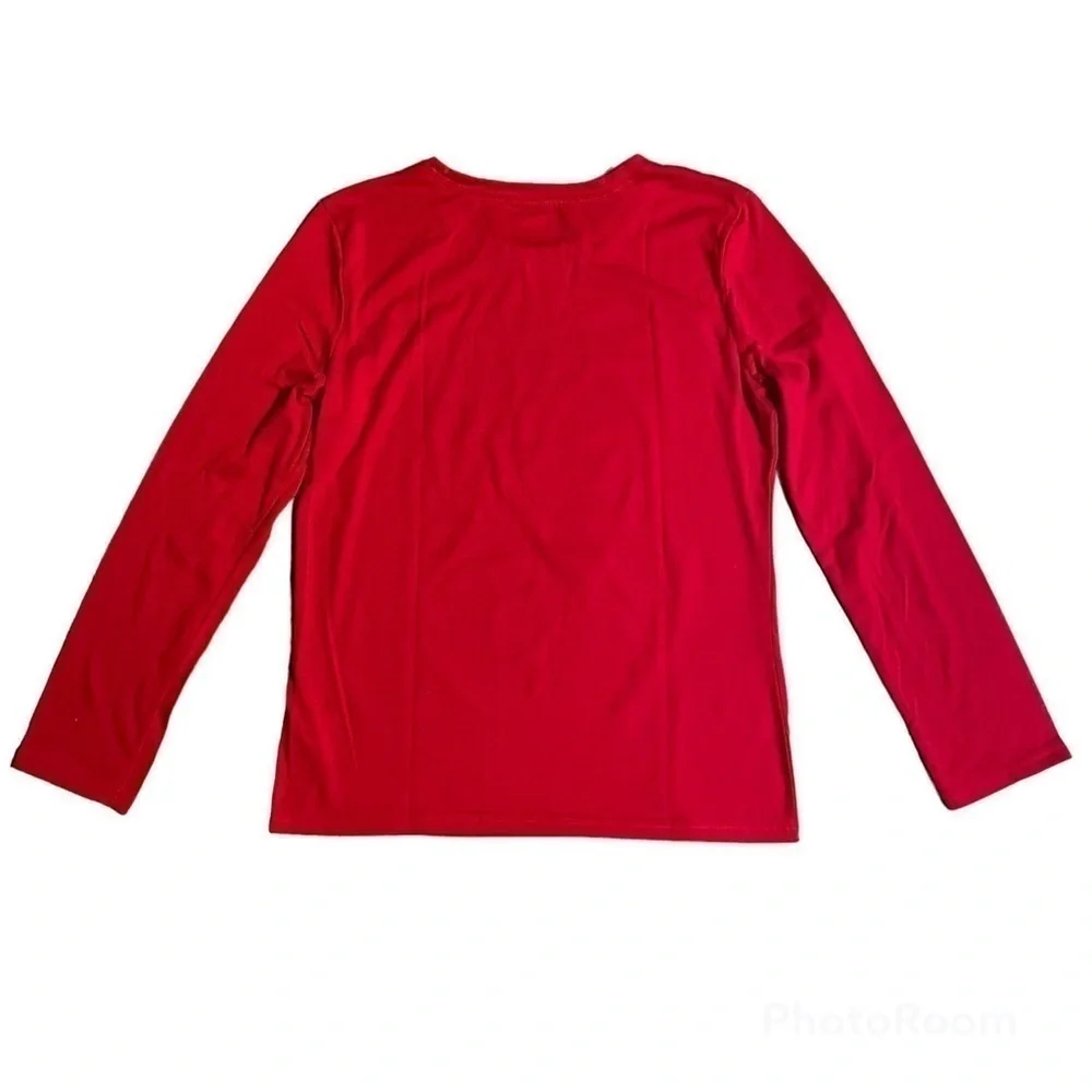 Justice Christmas Reindeer Long Sleeve Red Graphic Tee Size 20 - Picture 2 of 5